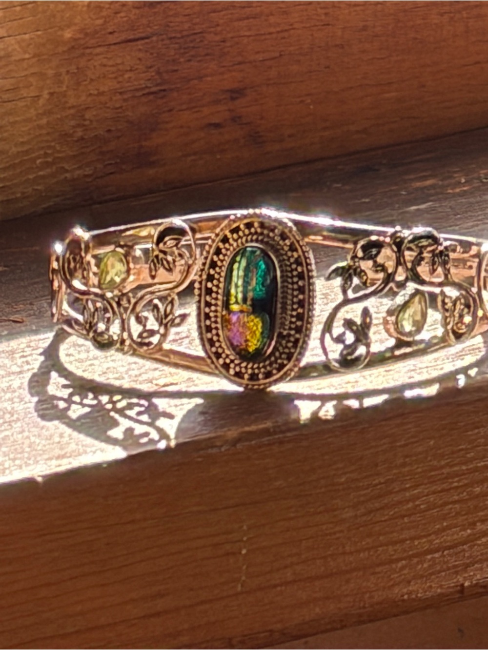 Artisan Sterling Dichroic Glass Peridot Bracelet